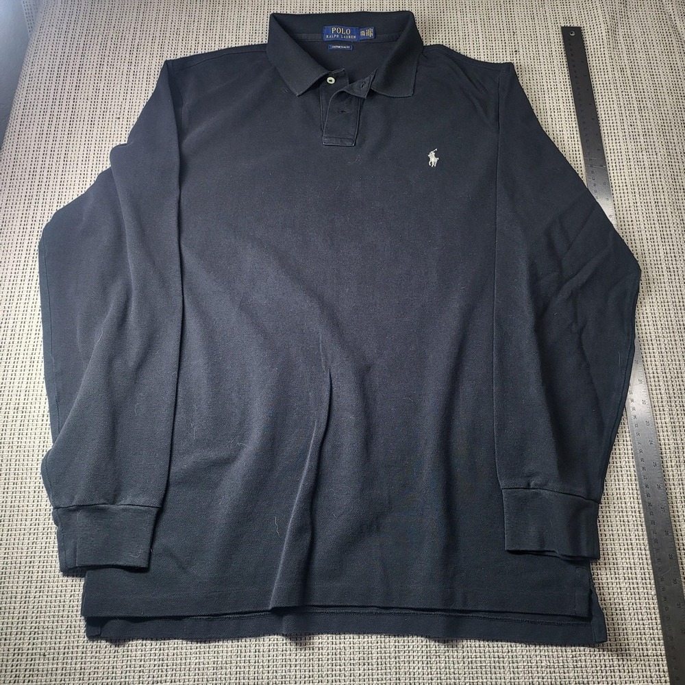 Polo Ralph Lauren Polo Shirt Mens 2XL Blue Pique Slim Fit Long Sleeve Casual